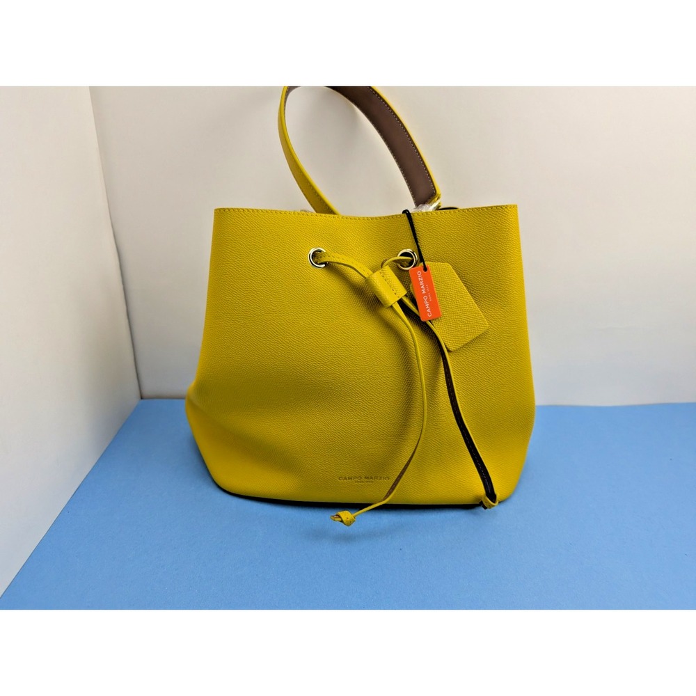 Campo Marzio Drawstring Satchel Anita Bucket Bag Leather Handbag Yellow
